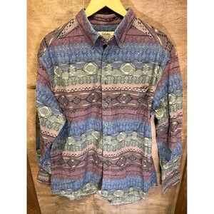 Cabelas Deerskin Soft Chamois Shirt XL Tall Southwestern Purple Blue Button Down